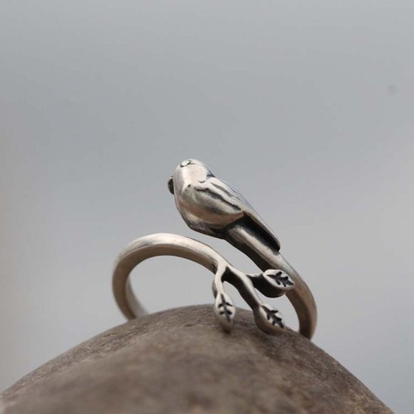 925 Sterling Silver Bird Animal Ring Tree Ring Branch Ring Adjustable Cute Ring - Picture 2 of 7